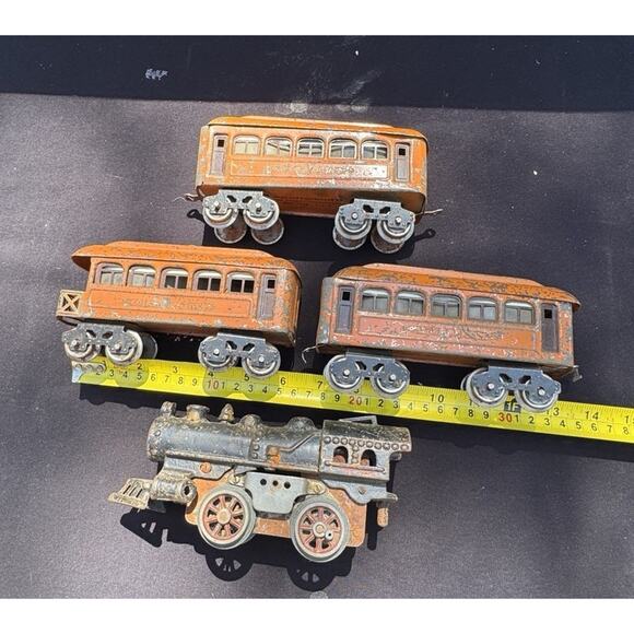 Rare 1920’s Lionel Prewar O Gauge Train Cars & American Flyer Engine Set - Picture 2 of 12
